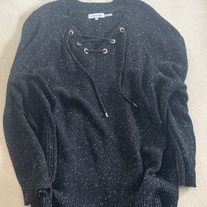Calvin Klein Black Speckled Lace-Up Crewneck Sweater